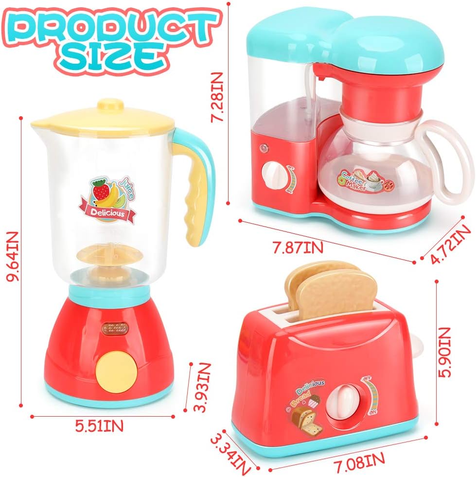 Kids Assorted Kitchen Appliance Toys, Pretend Kitchen Toy Set Includes Coffee Maker, Blender and Toaster, Cutting Play Food and Kitchen Utensils Accessories G93431