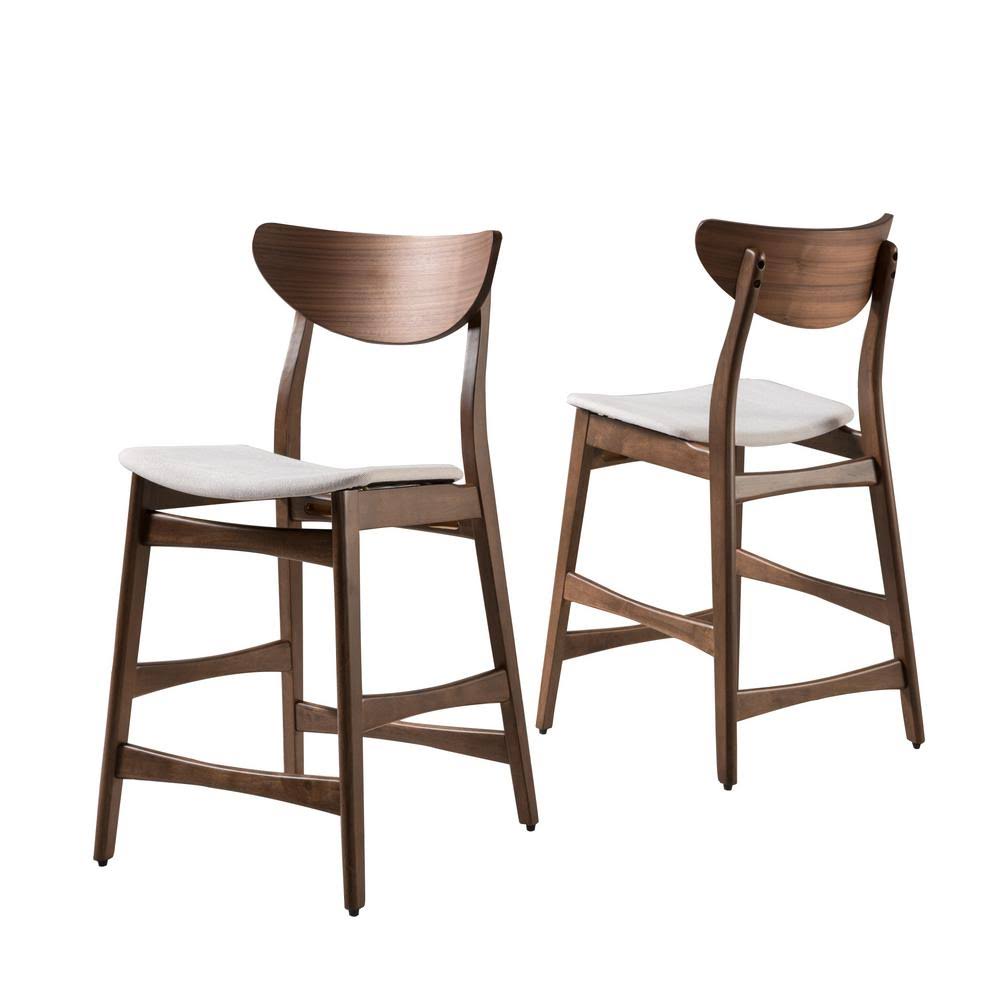 Light Beige/Walnut Finish Fabric Counter Chairs (Set of 2) H34803