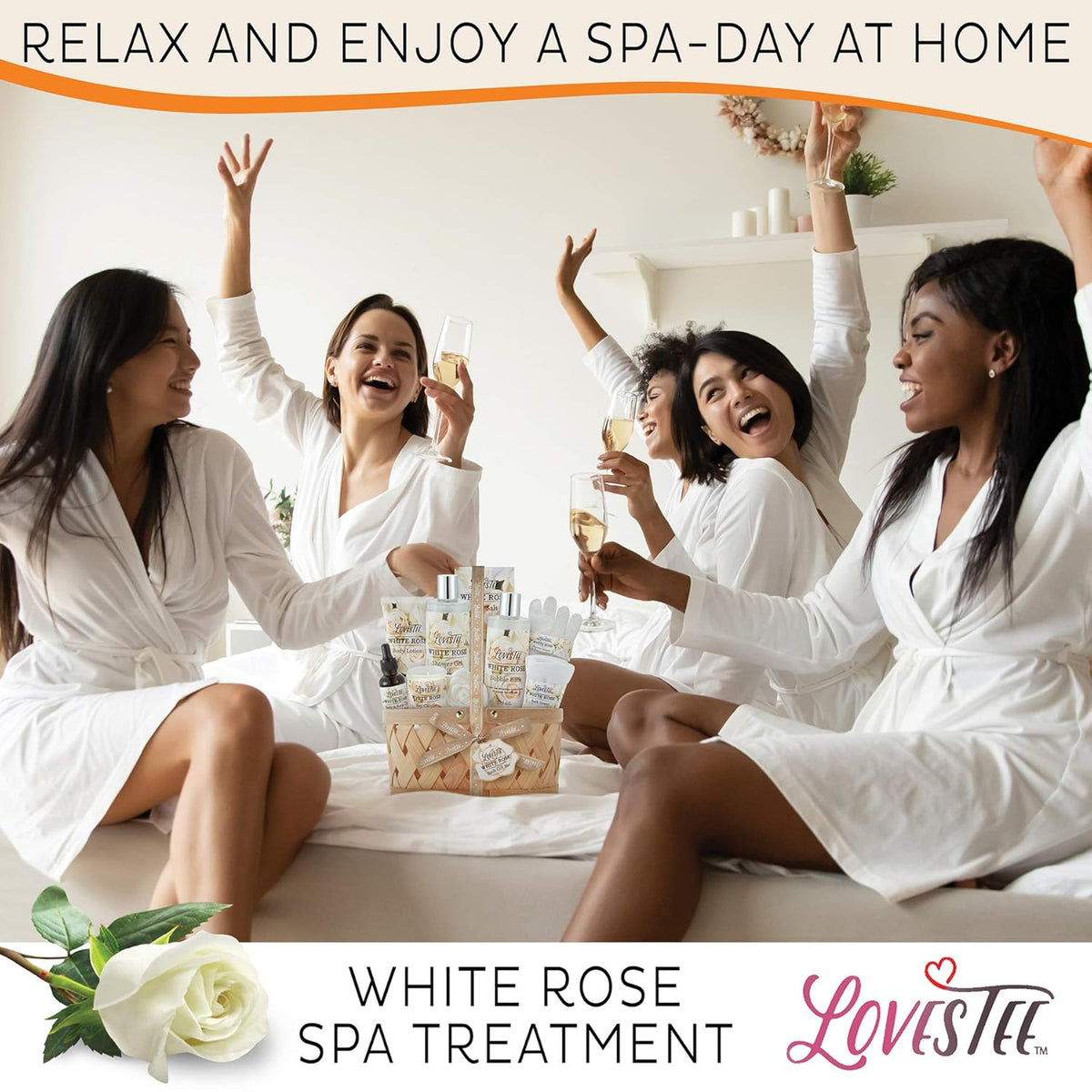 White Rose Set Body Lotion, Shower Gel, Bubble Bath, Bath Salt, Towel, Soap, Oil, Candle, Gloves N8448