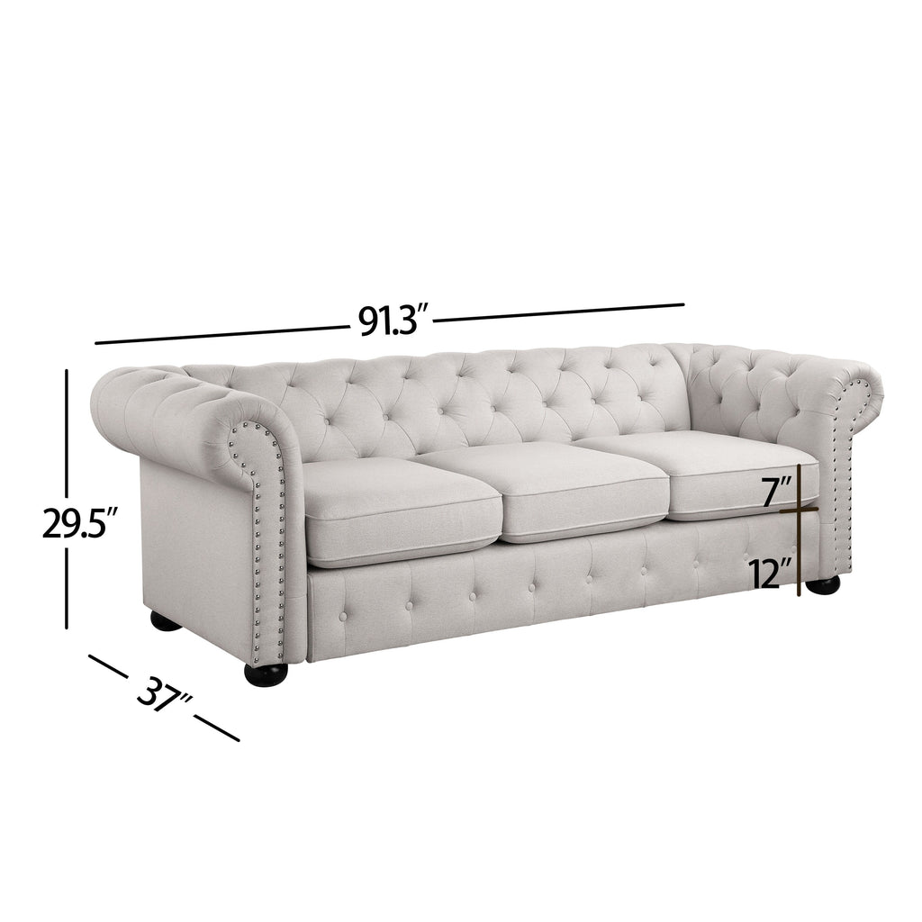 Light Grey 3-seater Tufted Sofa with Rolled Arms P467136