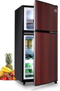 Mini Fridge With Freezer, Compact Refrigerator With 2 Doors, 3.5 Cu. Ft Wood N683