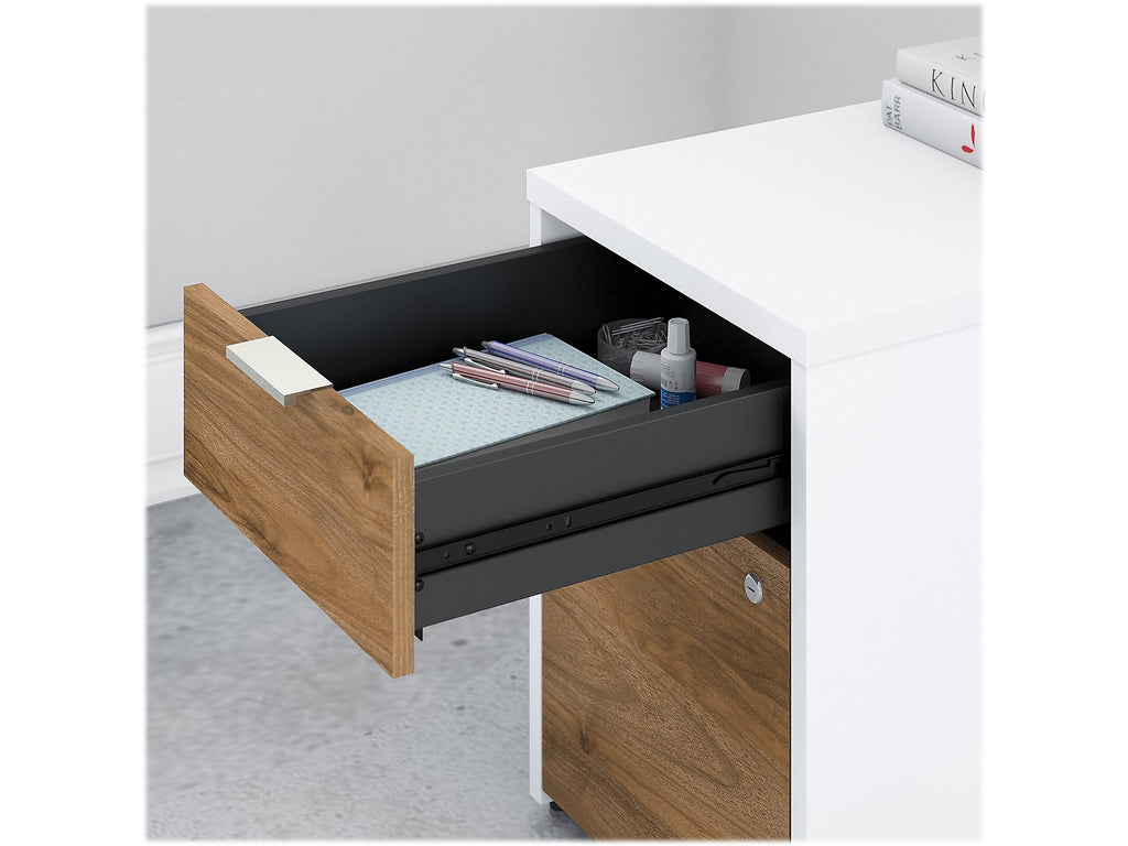72w Desk with Drawers and Storage Cabinet Fresh Walnut White T661429