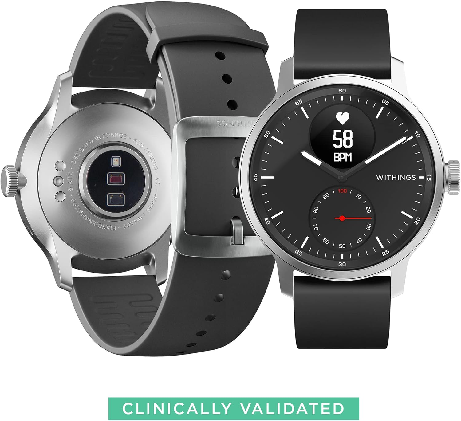 Black 42mm Hybrid Smartwatch with ECG, Heart Rate Sensor and Oximeter U288396
