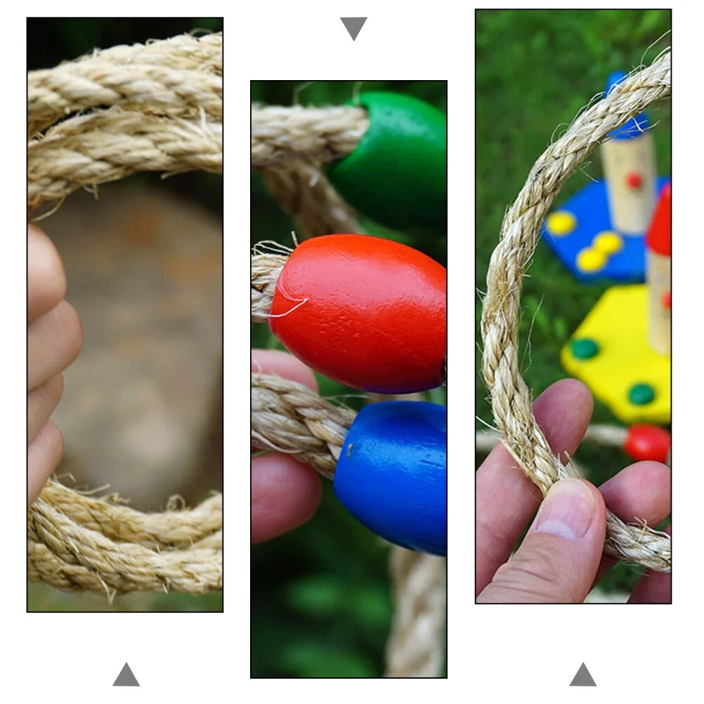 20 PCS Natural Rope Wooden Ring Toss Game Outdoor Playsets X811