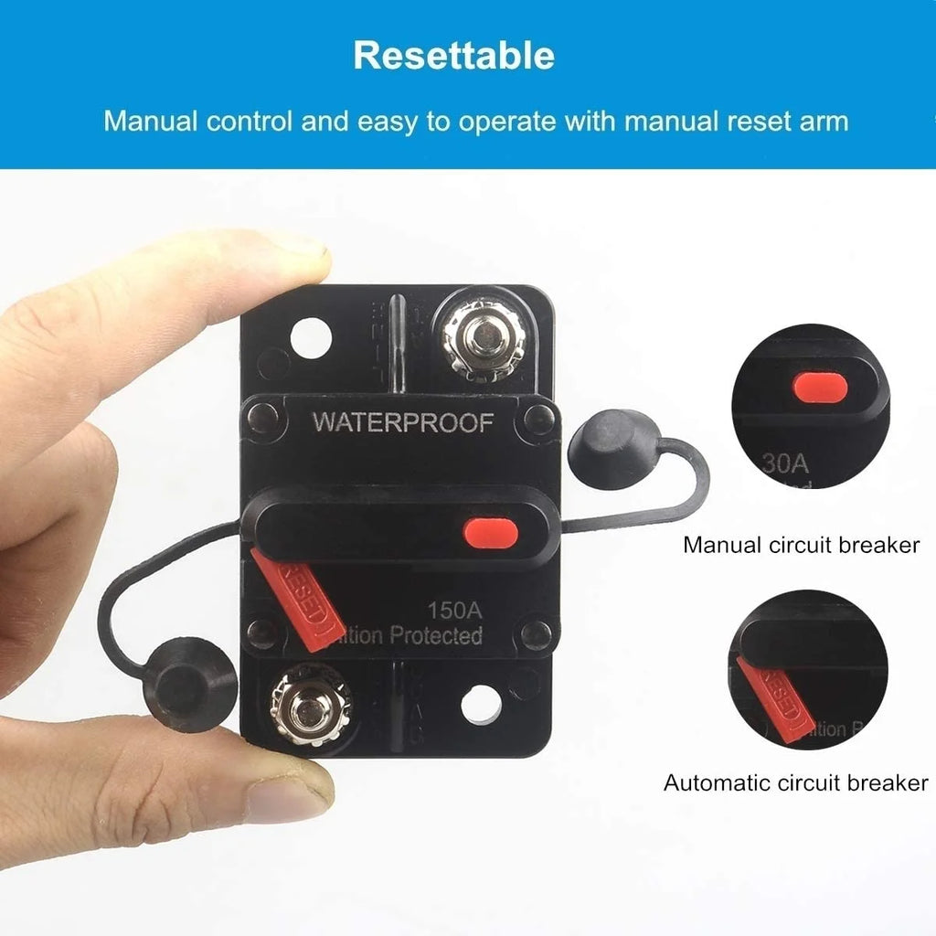 150 Amp Circuit Breaker with Manual Reset 12V-36V DC Waterproof Surface Mount U2932