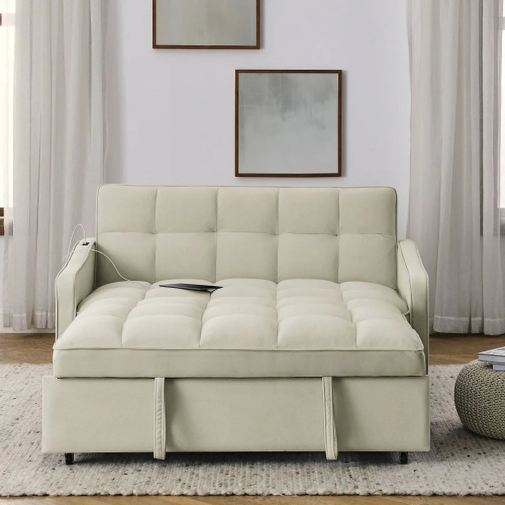 Beige Loveseats Sofa Bed with Pull-out Bed L7978