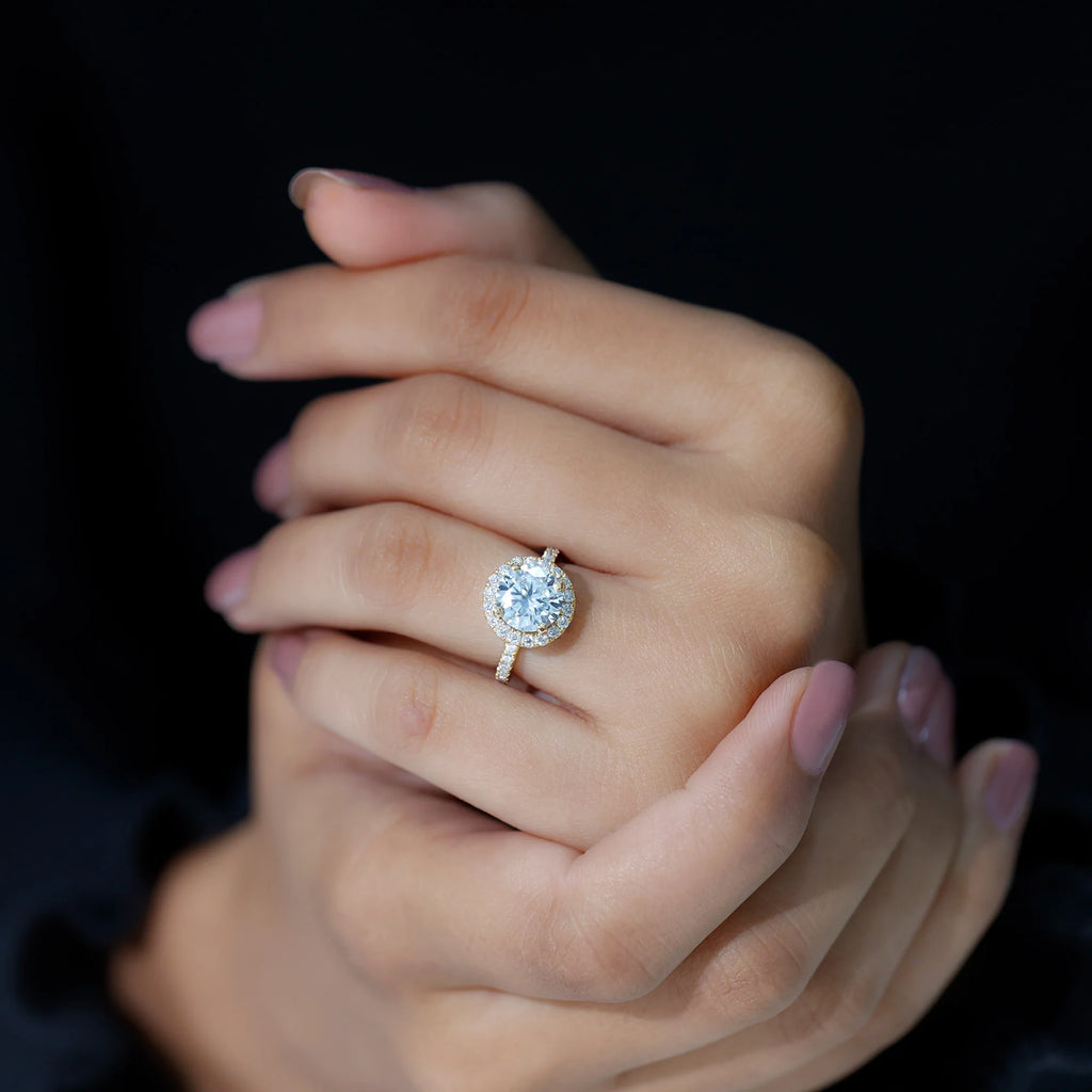 14K Yellow Gold Moissanite Halo Engagement Ring W208370