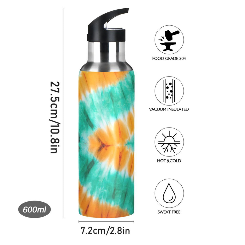 Tie Dye Orange Green 20 OZ Vacuum Insulated Stainless Steel Water Bottle with Straw Lid H359214