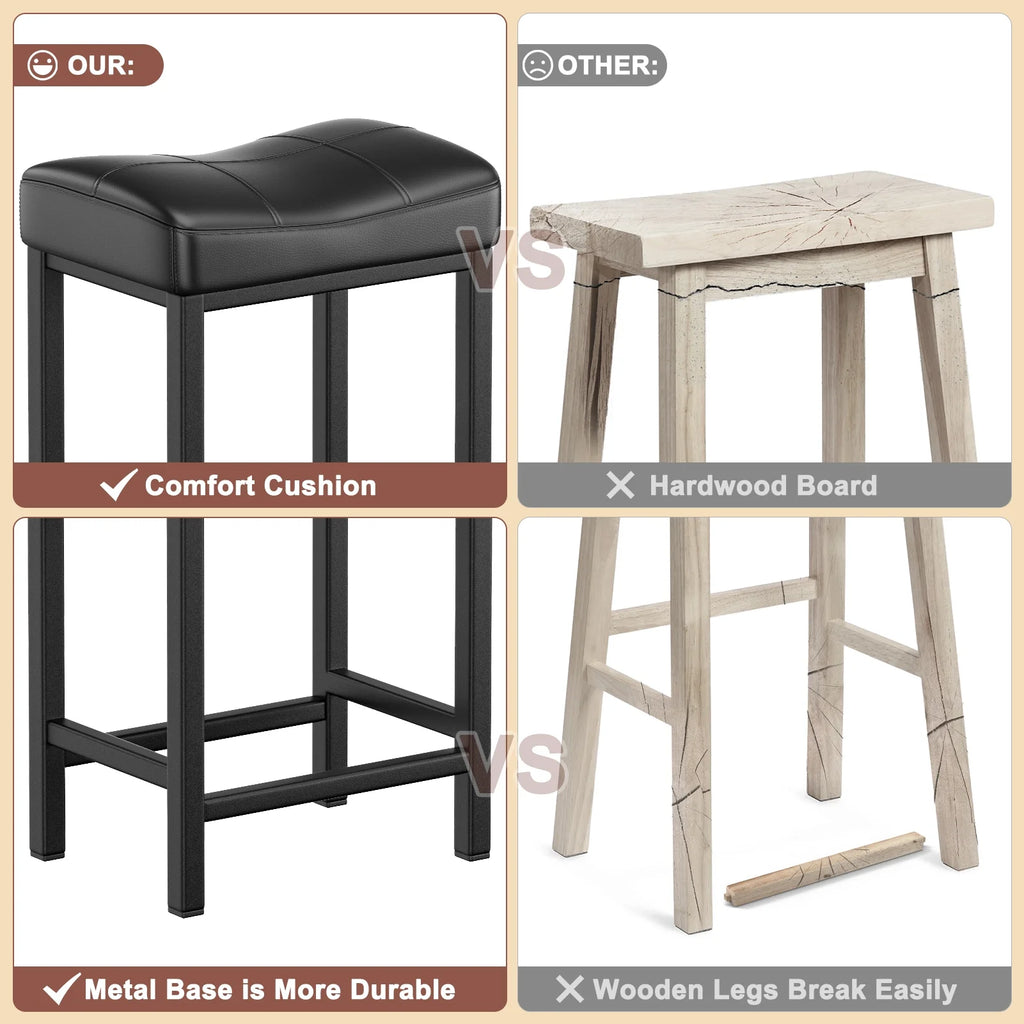 Black PU Leather Counter Bar Stools Set of 2 with Metal Base Q511