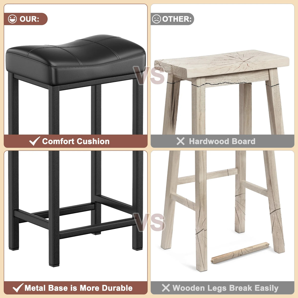 Black PU Leather Counter Bar Stools Set of 2 with Metal Base Q511
