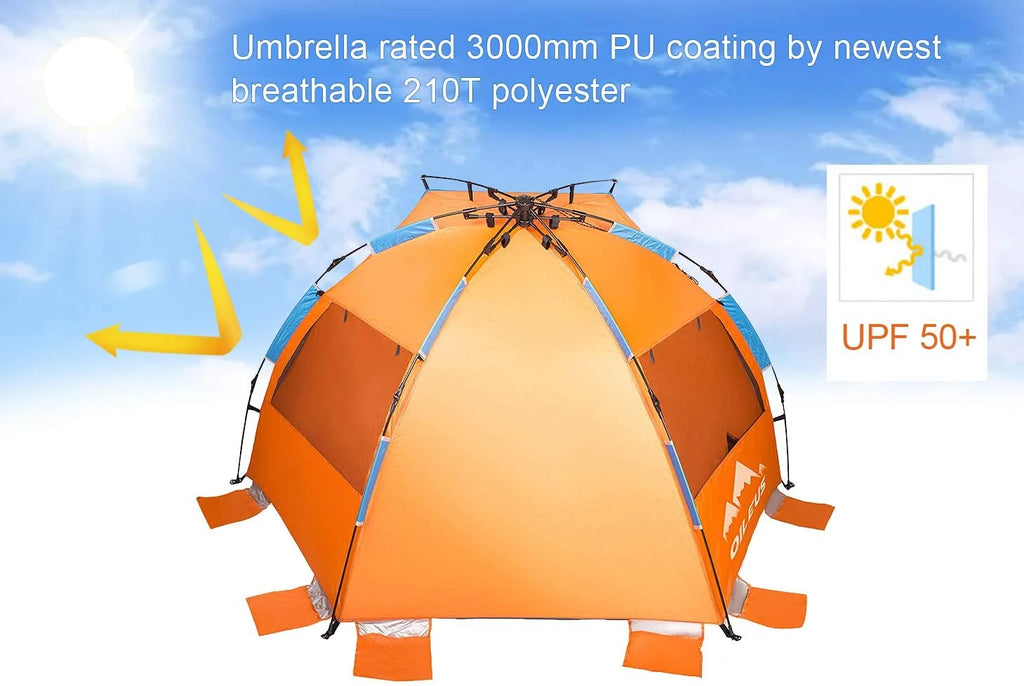 X-Large 4 Person Pop Up Beach Tent with Carry Bag, Orange D794