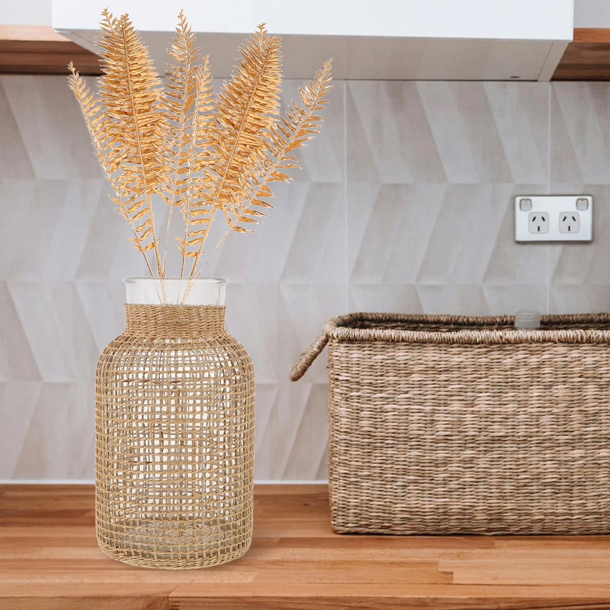 Woven Rattan Glass Vase V825