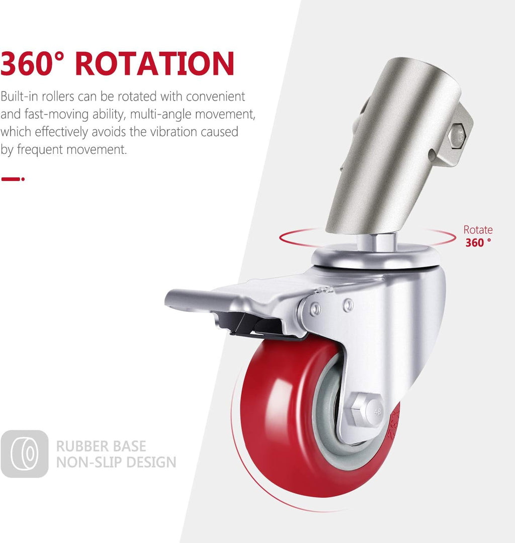 3 Packs Swivel Caster Wheels Set with 75mm Diameter, Durable Metal Construction with Rubber Base E475050