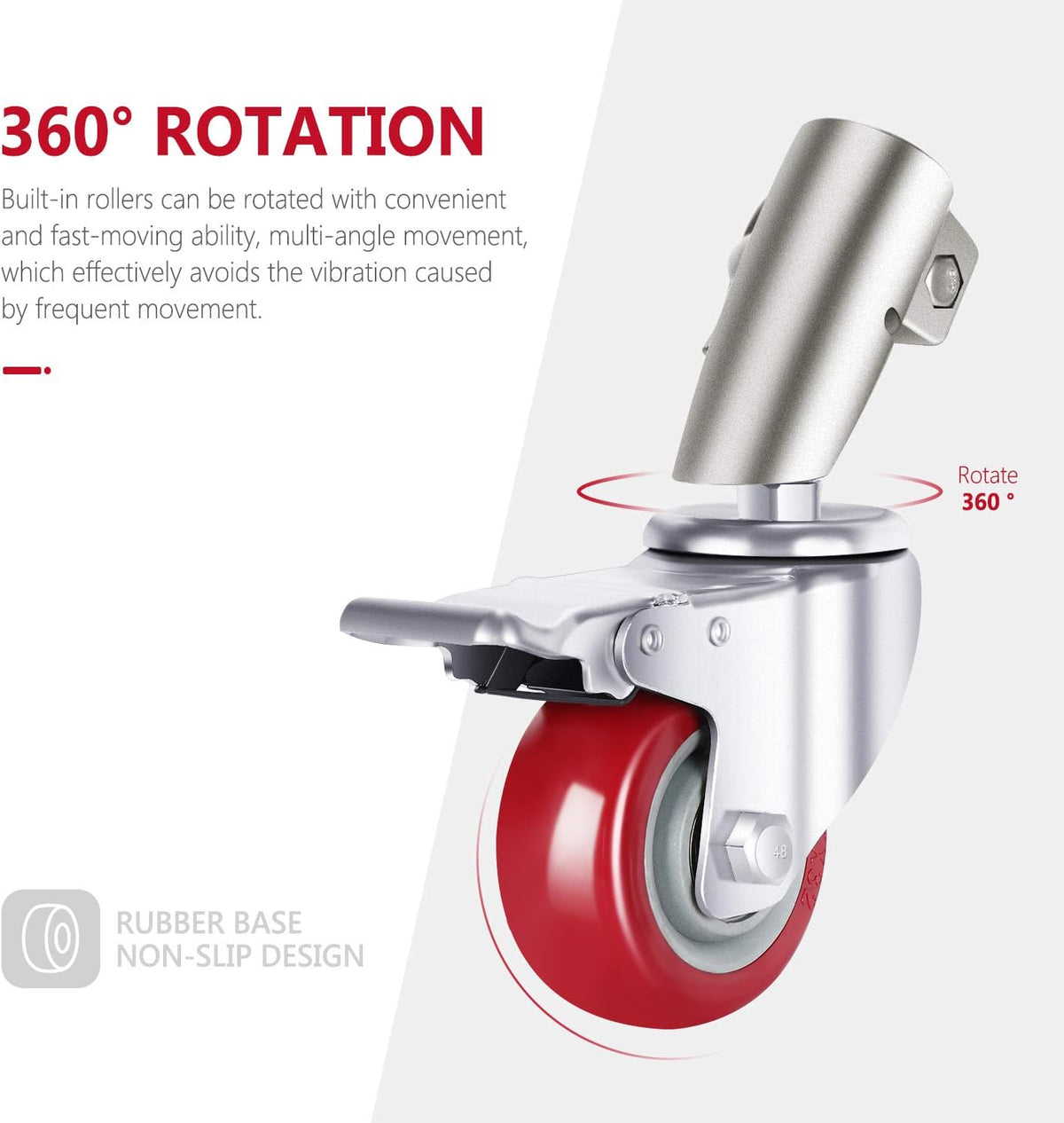 3 Packs Swivel Caster Wheels Set with 75mm Diameter, Durable Metal Construction with Rubber Base E475050