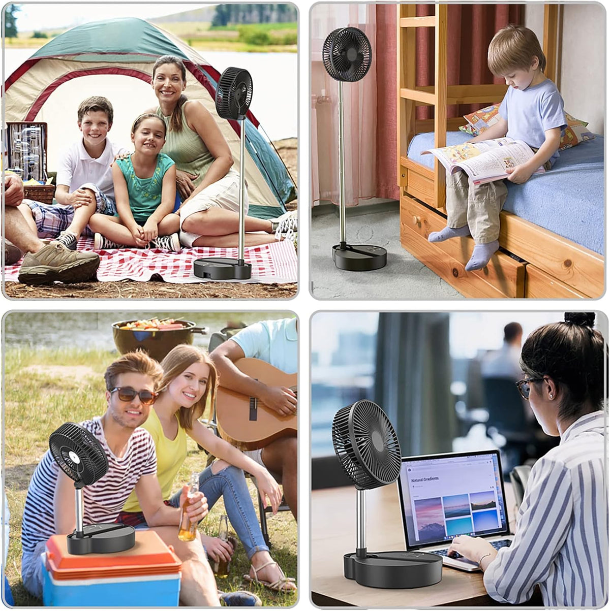 8 Portable Rechargeable Oscillating Fan, 10000mAh, 3 Speeds, Foldable, Quiet USB Desk Fan, Pack of 2 Y88949