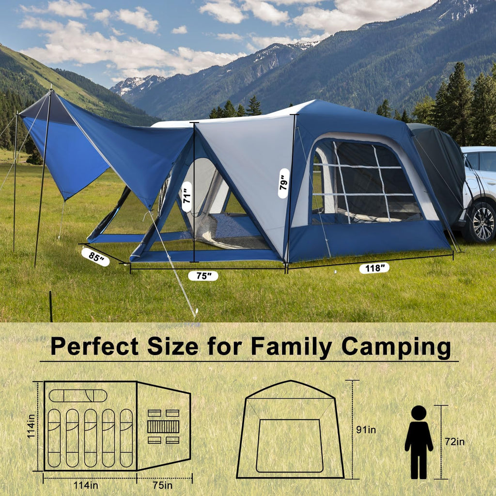 Waterproof Double Layer Car Tailgate Tent, 10' W X 10' L X 7.5' H E31288