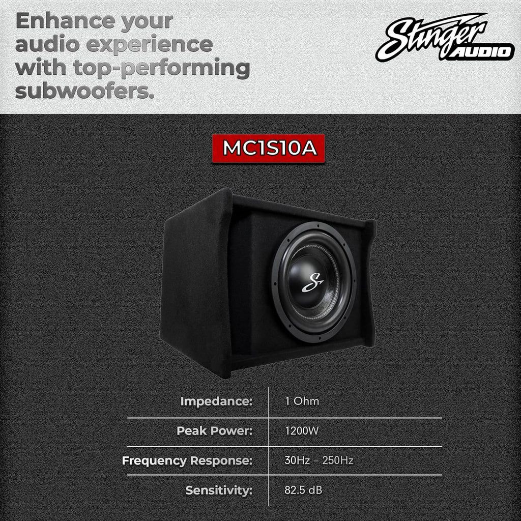 Single 10" 1,200 Watt Peak Power Loaded Subwoofer Enclosure H2554