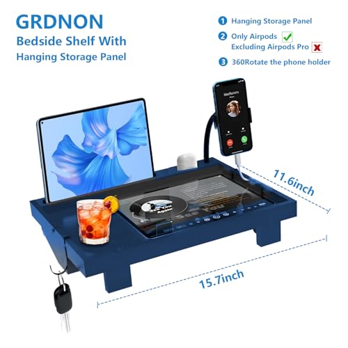 Bamboo Bed Shelf Organizer with Phone Holder (Blue) V588