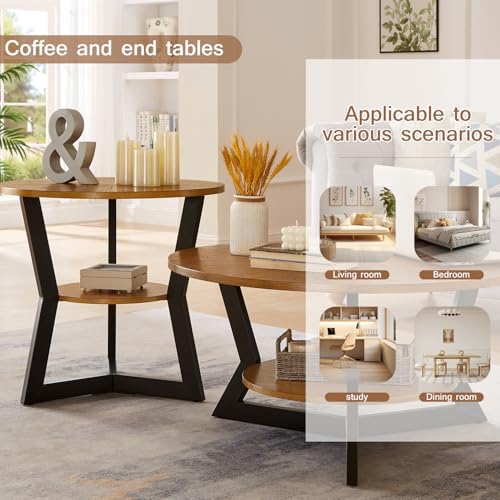 Round Wood Coffee Table with Storage Rack, 35 x 35 x 17 in U17395