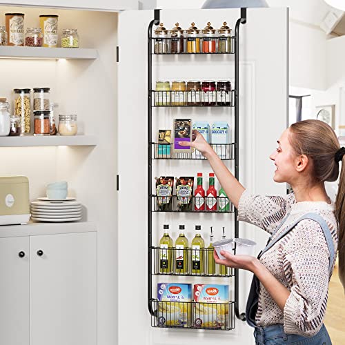 8 Tier Over the Door Pantry Organizer with 8 Full Baskets, Metal White Z4677