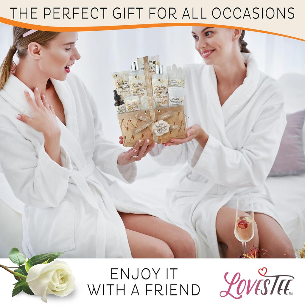 White Rose Set Body Lotion, Shower Gel, Bubble Bath, Bath Salt, Towel, Soap, Oil, Candle, Gloves N8448