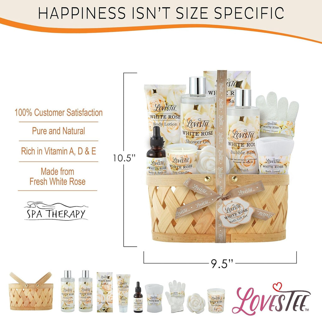 White Rose Set Body Lotion, Shower Gel, Bubble Bath, Bath Salt, Towel, Soap, Oil, Candle, Gloves N8448