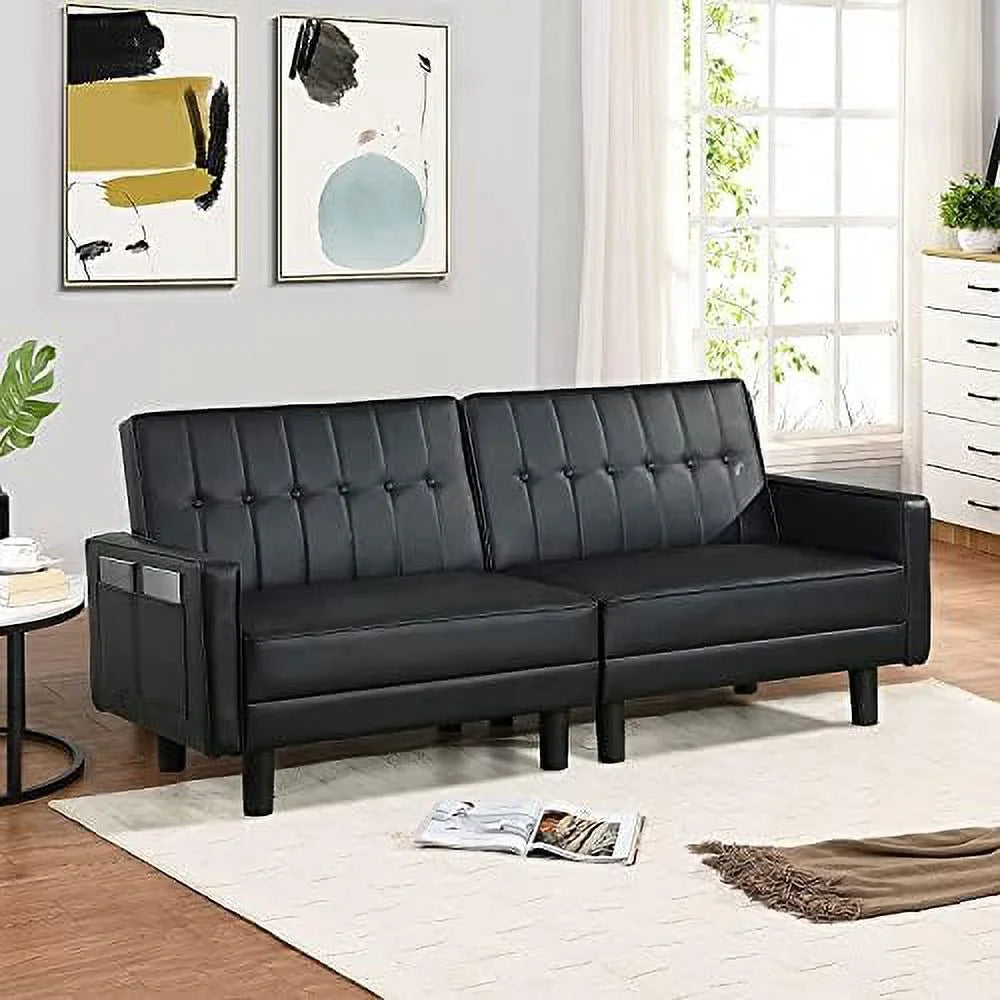 Faux Leather Convertible Folding Futon Sofa Bed Couch M777679