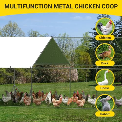 Large Metal Chicken Coop with Waterproof Cover 9.8 x 13.1 x 6.6ft H3222