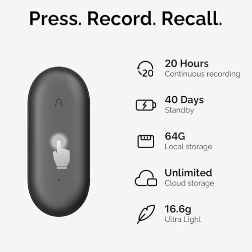 64GB AI Voice Recorder, Lunar Silver E517974