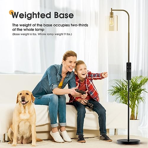 LED Floor Lamp with Glass Lampshade, Gold C48959
