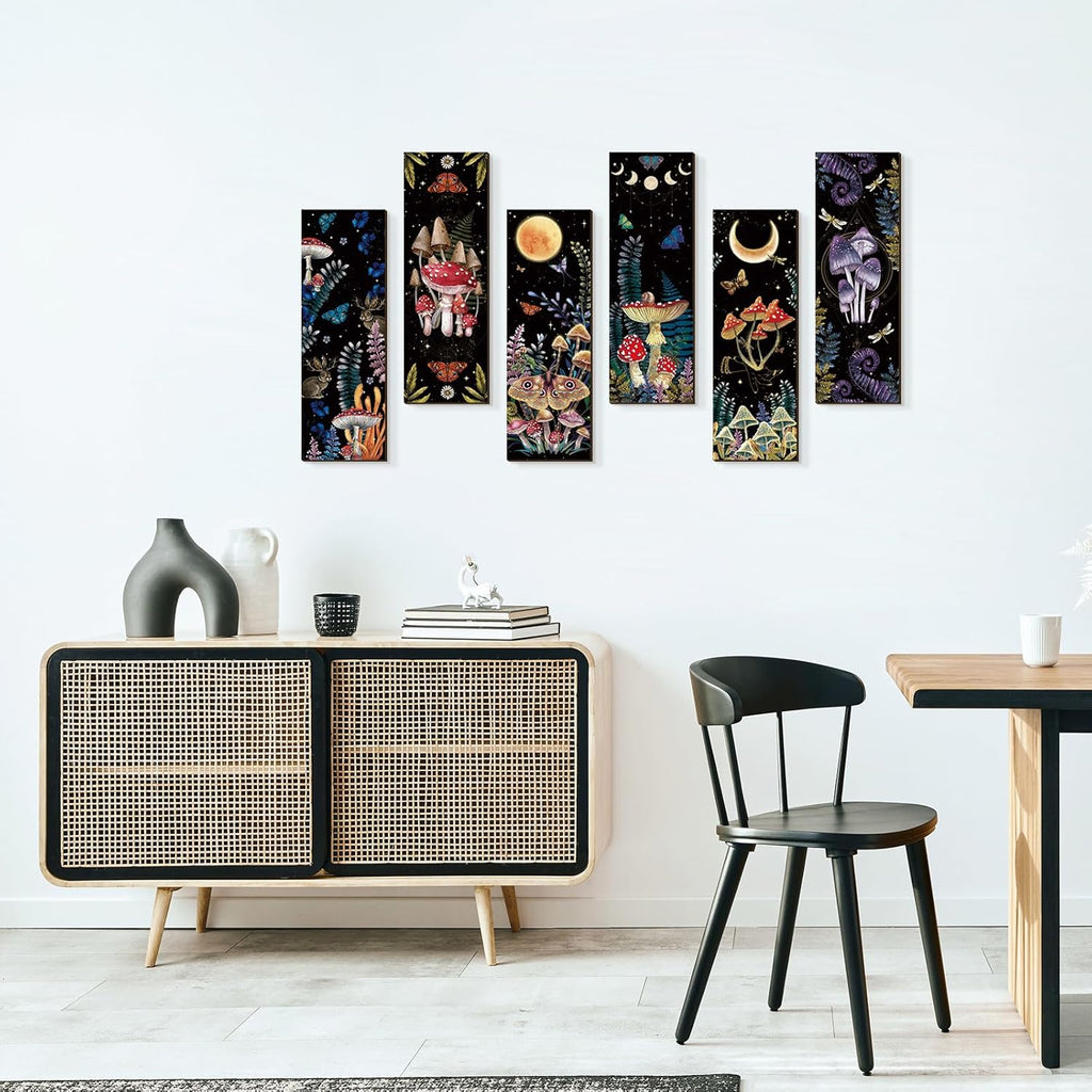 6 Pcs Mushroom Wall Decorations Wooden Wall Hanging E581696