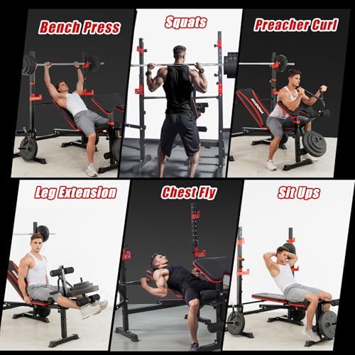 8 in 1 Olympic Weight Bench Set with Barbell Rack L17216
