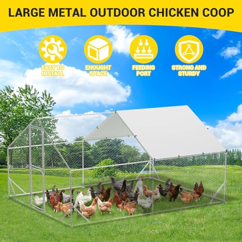 Large Metal Chicken Coop with Waterproof Cover 9.8 x 13.1 x 6.6ft H3222