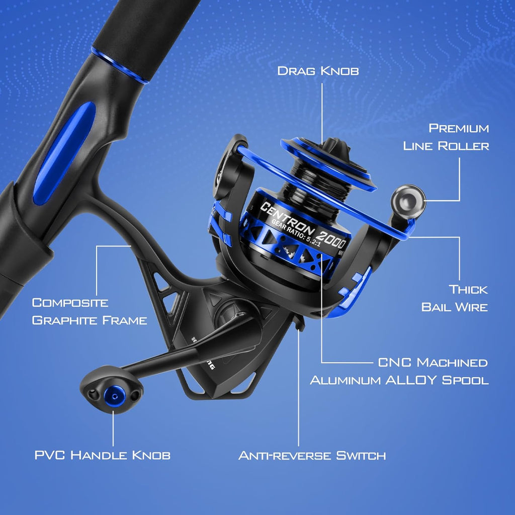Fishing Rod and Reel Combo, Spinning & Baitcasting Combos, IM6 Graphite 2Pc Blanks, Stainless Steel Guides with Ceramic Rings, Contoured EVA Handles O8163