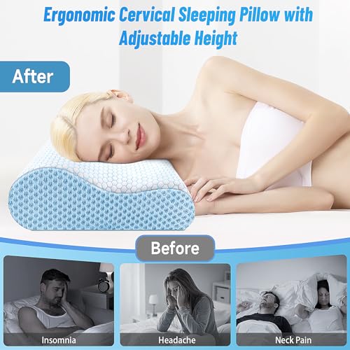 Blue Standard Size Memory Foam Cervical Neck Pillow V619