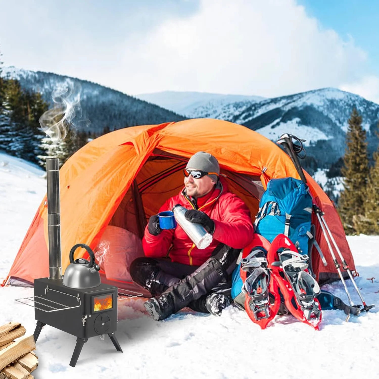 Camping Wood Stove with 7 Pipes M95743