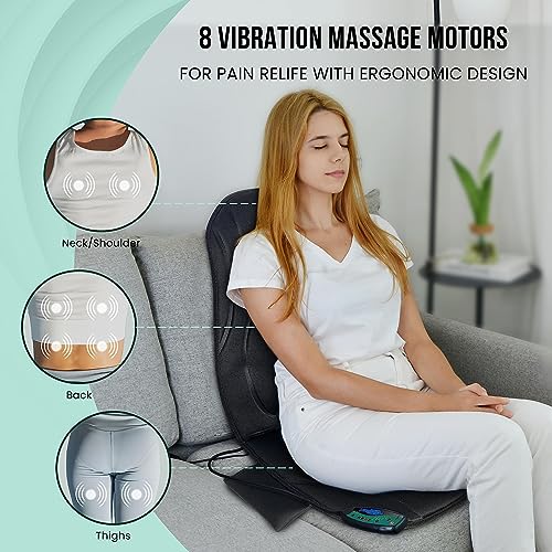 Vibration Back Massager with Heat, Seat Massager with 8 Vibrating Motors & 5 Modes, Chair Massager Cushion M516515