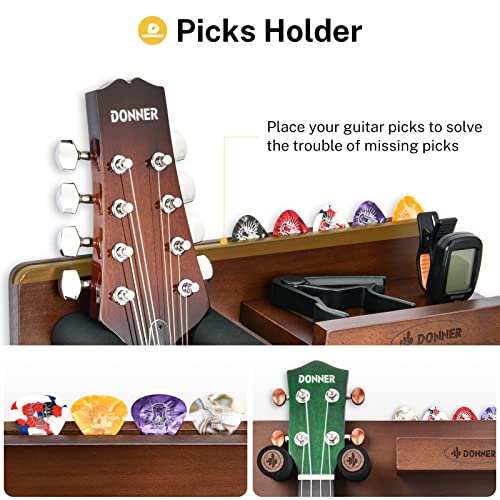 Wood Guitar Wall Mount Shelf with Pick Holder and 2 Hooks F984106