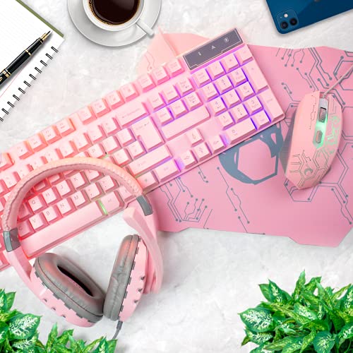 Wired LED RGB Backlight Gaming Keyboard Mouse Mouse pad Headset Bundle X935198