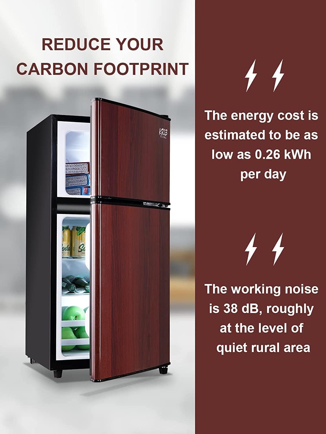 Mini Fridge With Freezer, Compact Refrigerator With 2 Doors, 3.5 Cu. Ft Wood N683