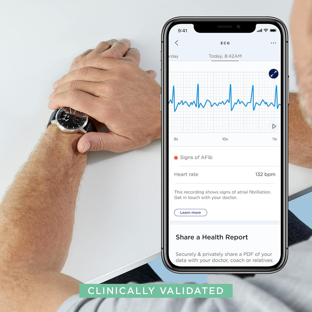 Black 42mm Hybrid Smartwatch with ECG, Heart Rate Sensor and Oximeter U288396