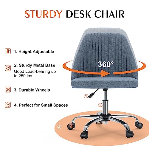 Armless Fabric Office Chair with Wheels Adjustable Swivel M6793