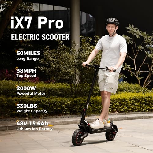 Electric Scooter with 50 Miles Long Range, 38 MPH Top Speed, 12" Offroad Pneumatic Tire W356984