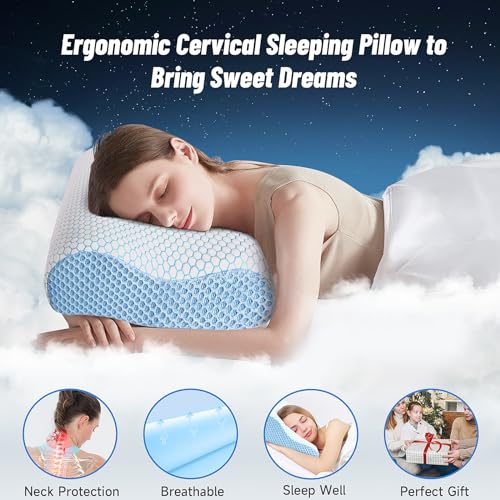 Blue Standard Size Memory Foam Cervical Neck Pillow V619