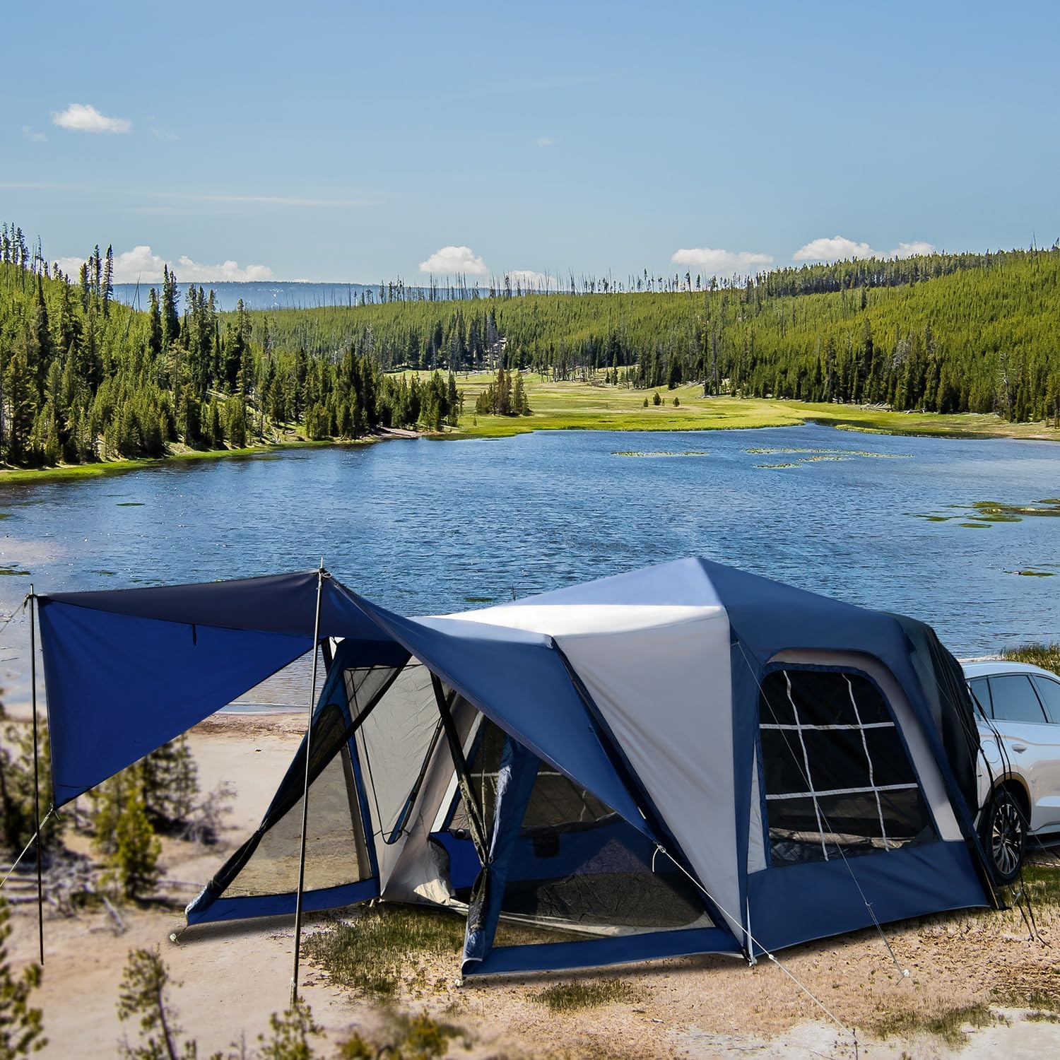 Waterproof Double Layer Car Tailgate Tent, 10' W X 10' L X 7.5' H E31288