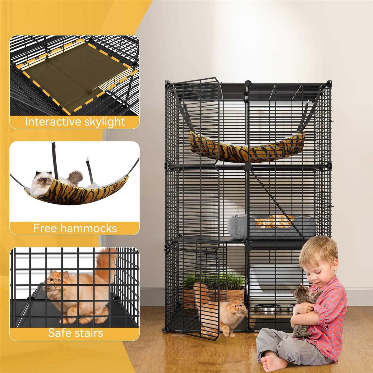 Cat Cage Cat Enclosures Cat Kennel with Extra Large Hammock F751851