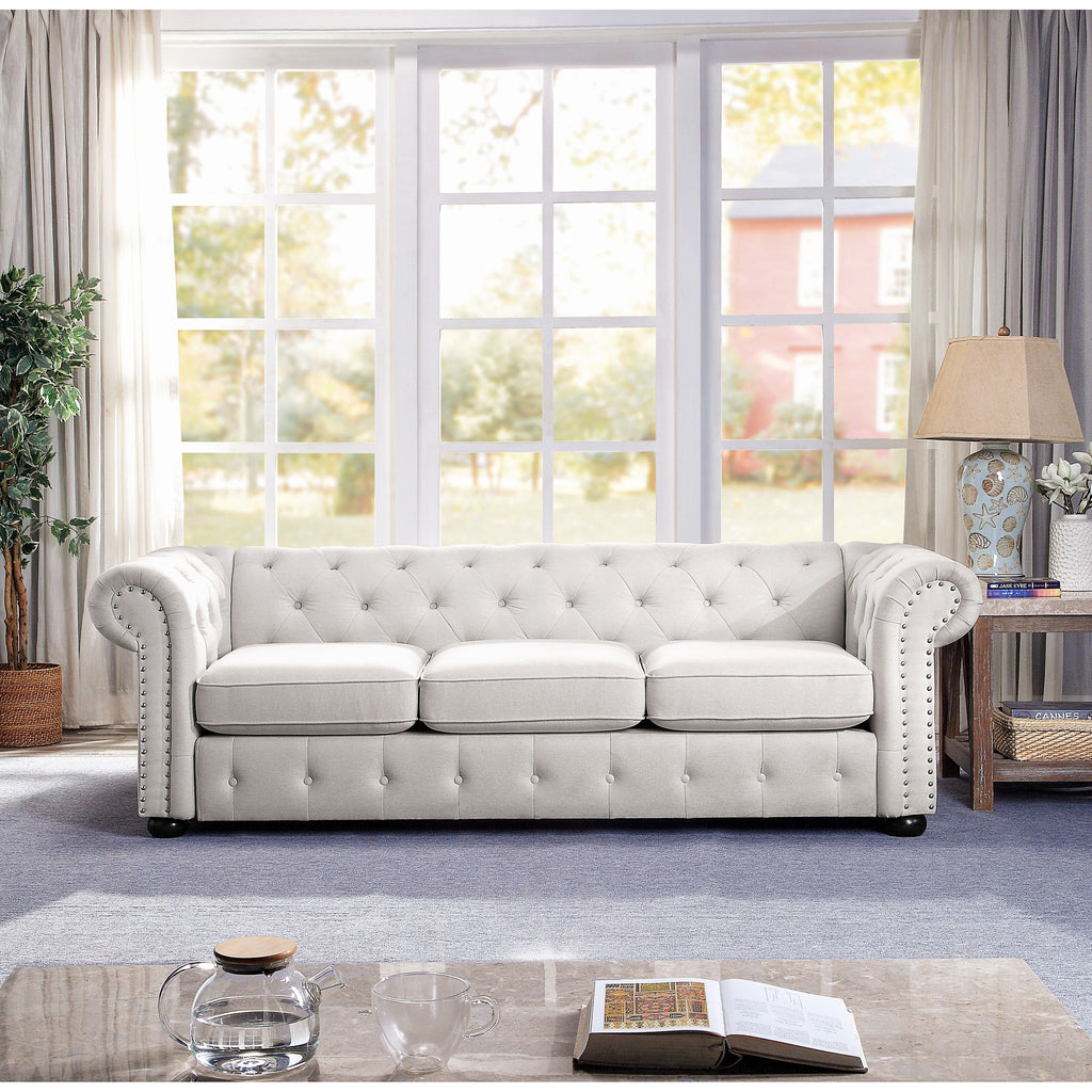 Light Grey 3-seater Tufted Sofa with Rolled Arms P467136