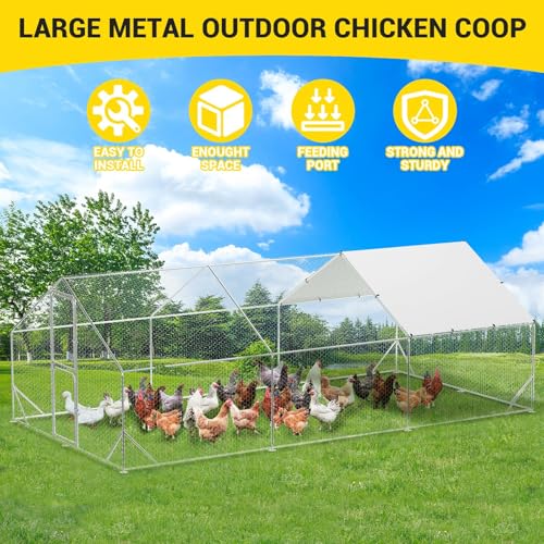 Large Metal Chicken Coop with Waterproof Cover 9.8 x 13.1 x 6.6ft H3222
