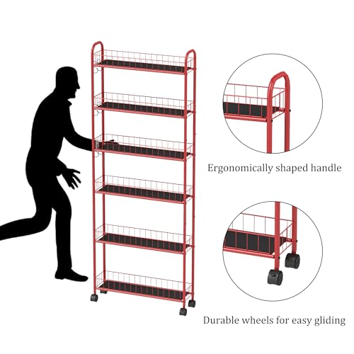 Red 6-Tier Wire Rolling Storage Cart with Wheels O437772