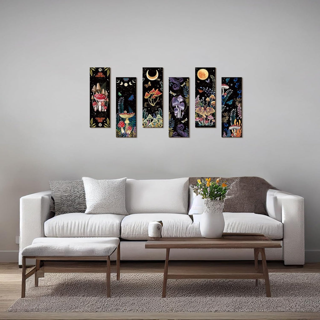 6 Pcs Mushroom Wall Decorations Wooden Wall Hanging E581696